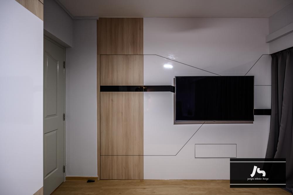 Modern Bedroom with TV Console and Feature Wall