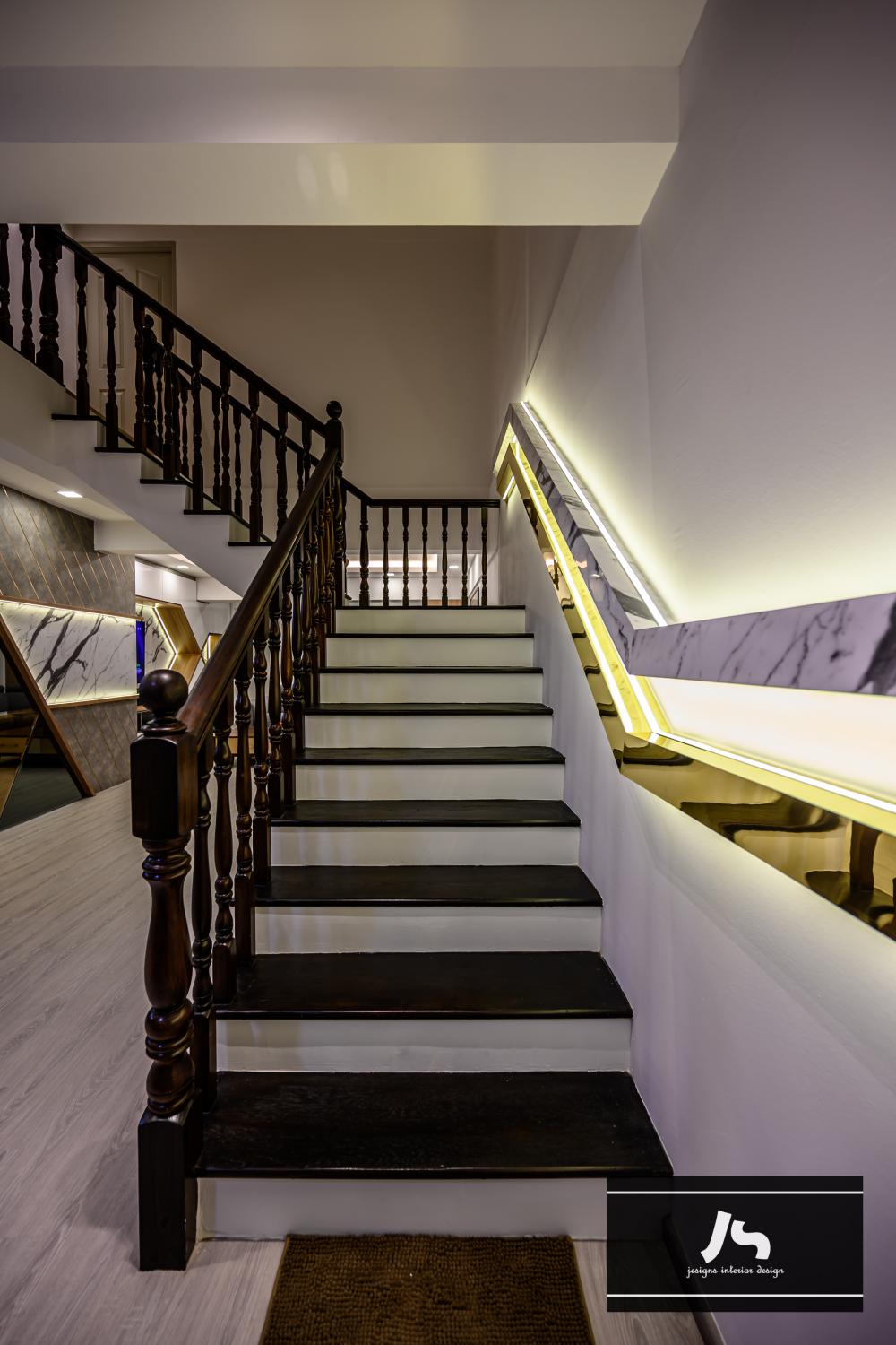 Modern Hallway with Staircase and Cove Lighting