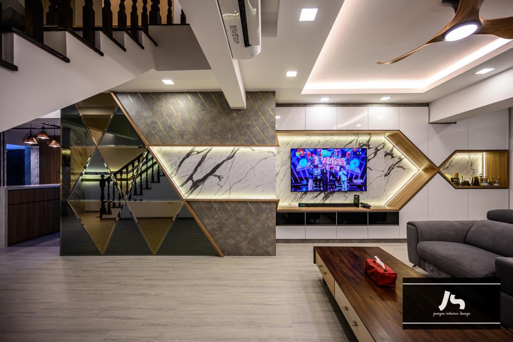 Modern Living Room with TV Console and Feature Wall