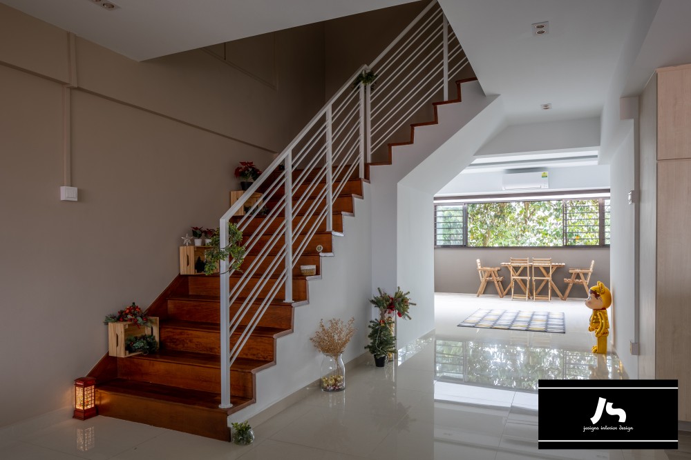 Scandinavian Hallway with Staircase and Downlights