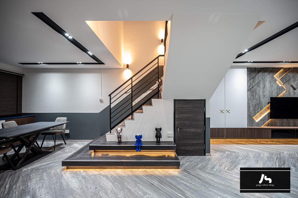 Modern Hallway with Feature Wall and Staircase