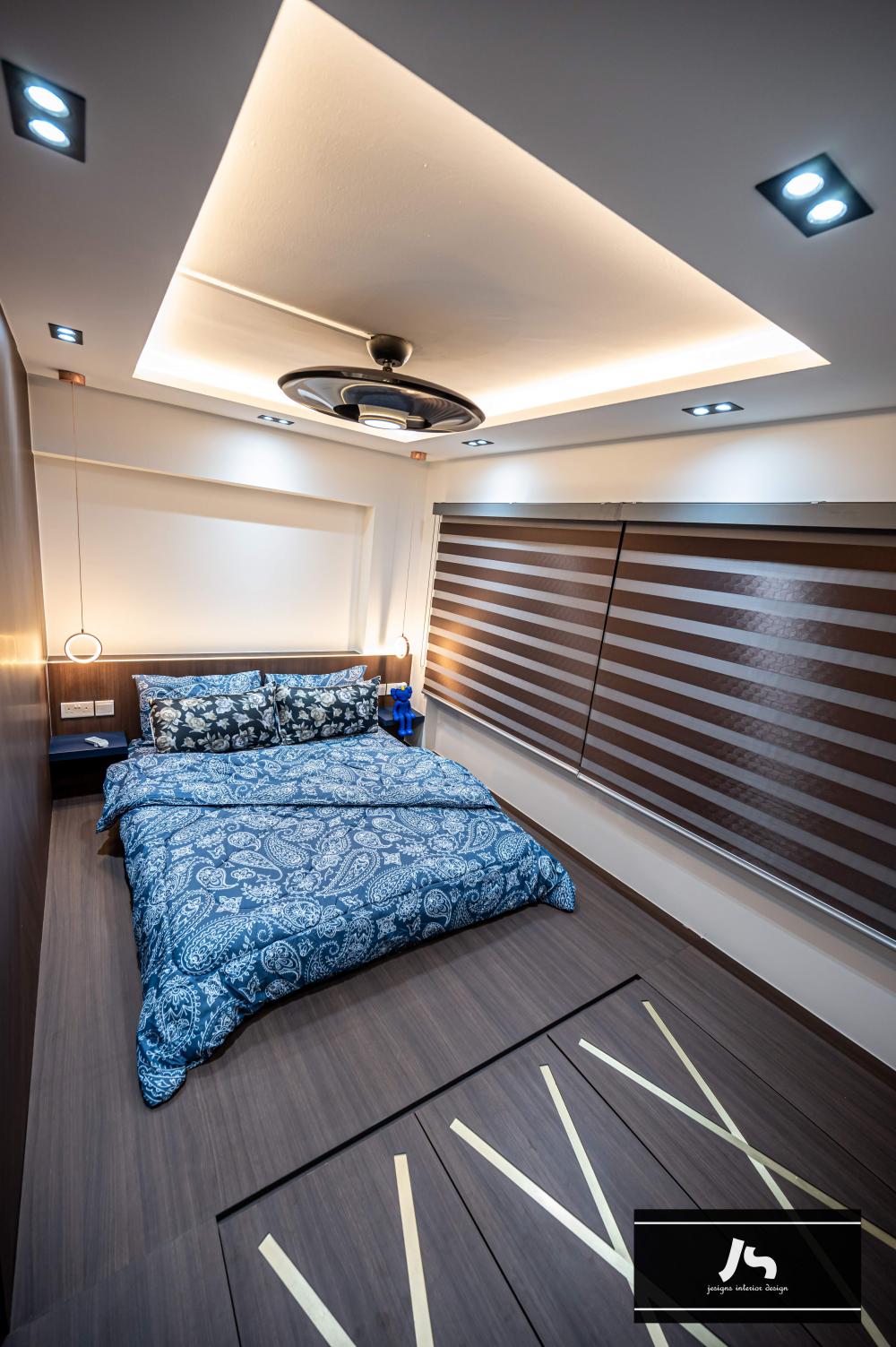 Modern Bedroom with Platform Bed and Vinyl Flooring