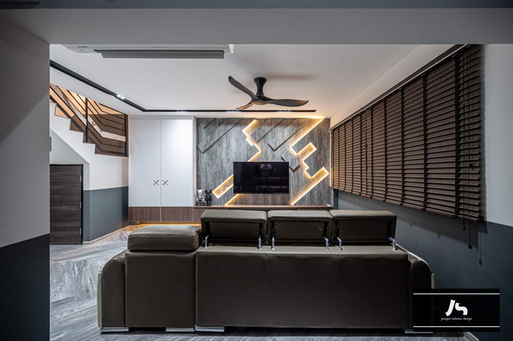 Modern Living Room with TV Console and Feature Wall