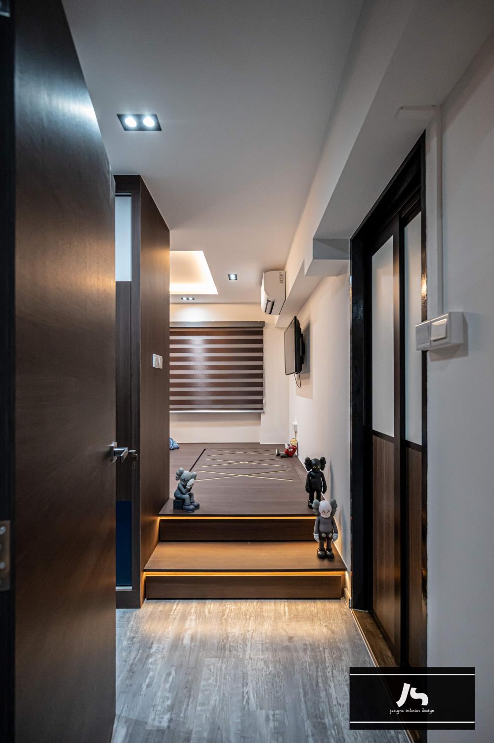 Modern Bedroom with Platform Bed and Vinyl Flooring