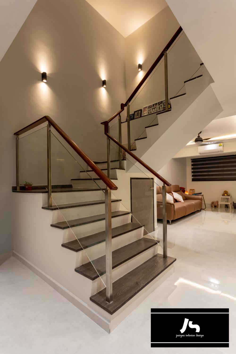 Modern Hallway with Staircase and Ceiling Light