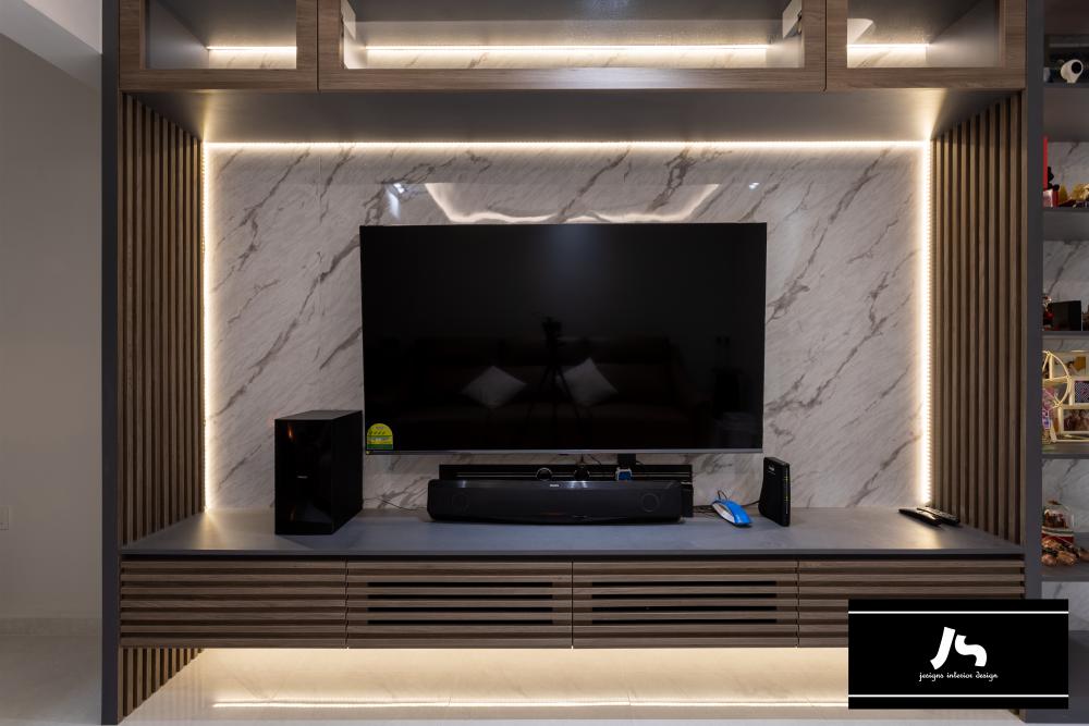Modern Living Room with TV Console and Feature Wall
