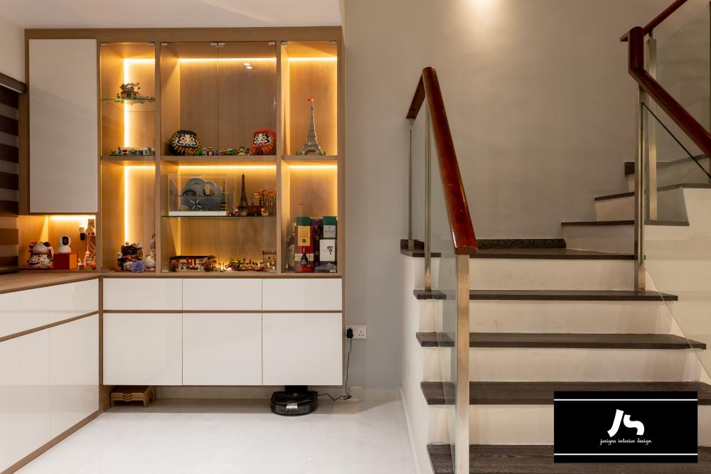 Modern Living Room with Staircase and Cupboard
