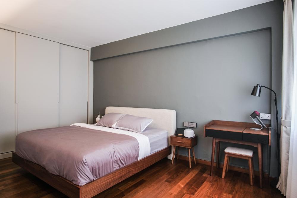 Eclectic Bedroom with Parquet Floor and Wardrobe
