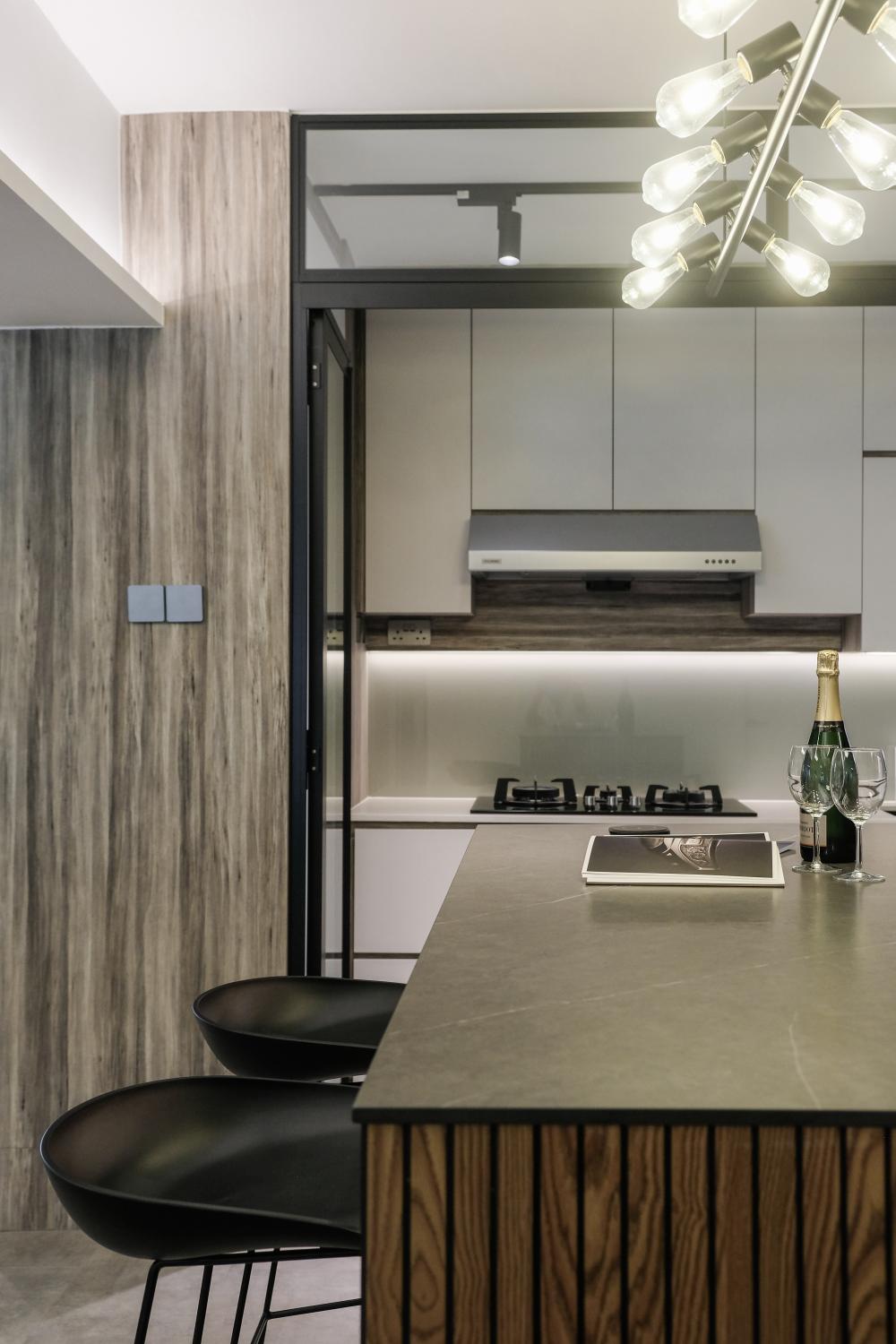 Eclectic Kitchen with Countertop and Feature Wall