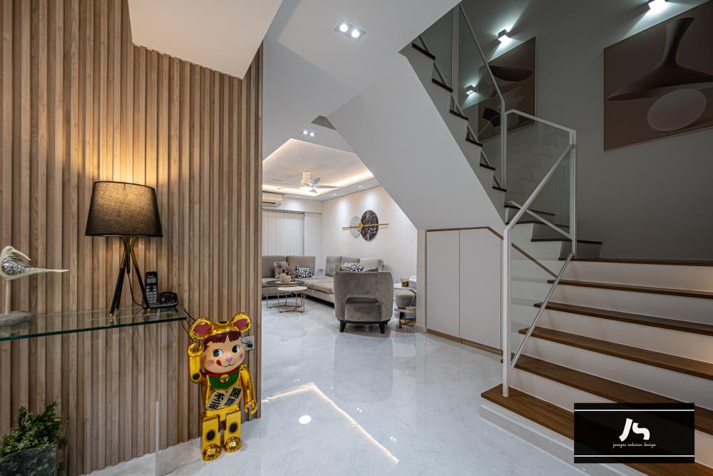 Modern Entryway with Staircase and Shoe Rack