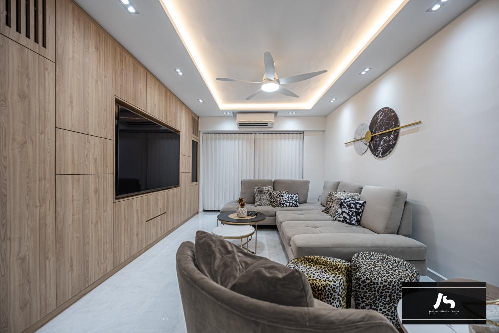 Modern Living Room with TV Console and Feature Wall