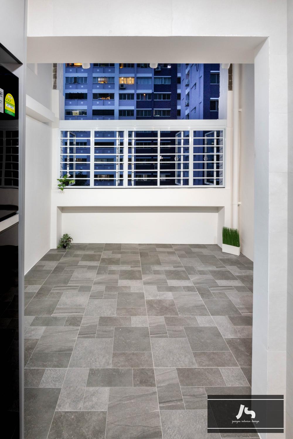 Minimalist Balcony with Bay Window and Window Shutters