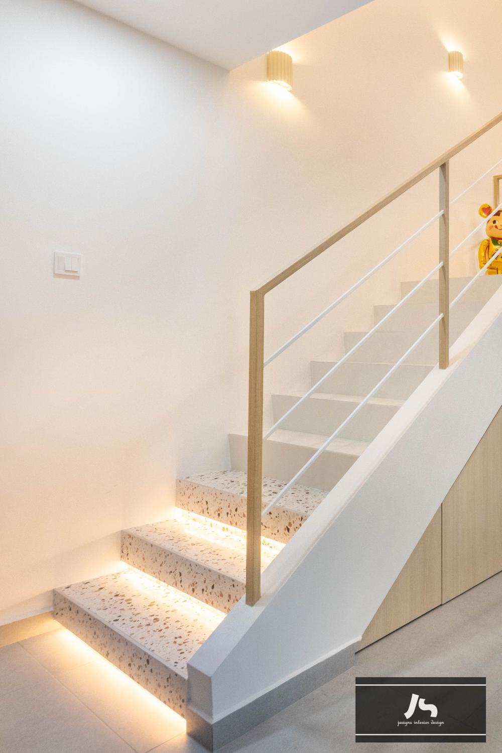 Minimalist Hallway with Staircase and Ceiling Light