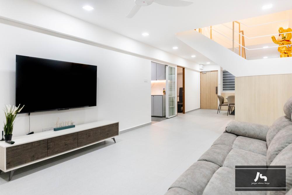 Minimalist Living Room with TV Console and Feature Wall