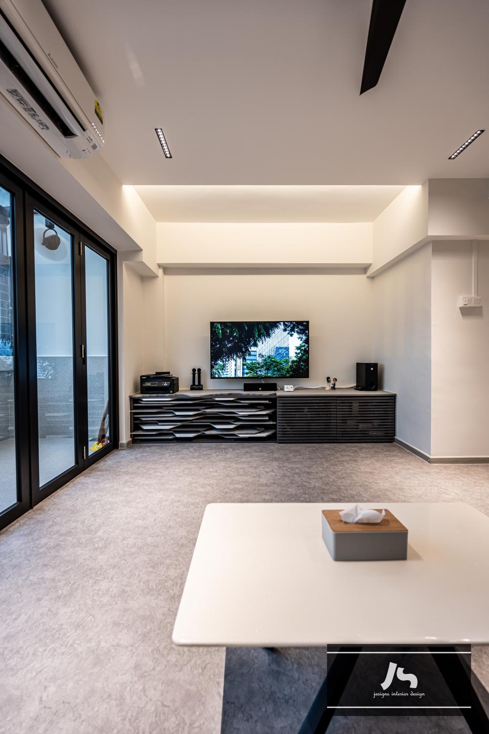Modern Living Room with TV Console and Feature Wall