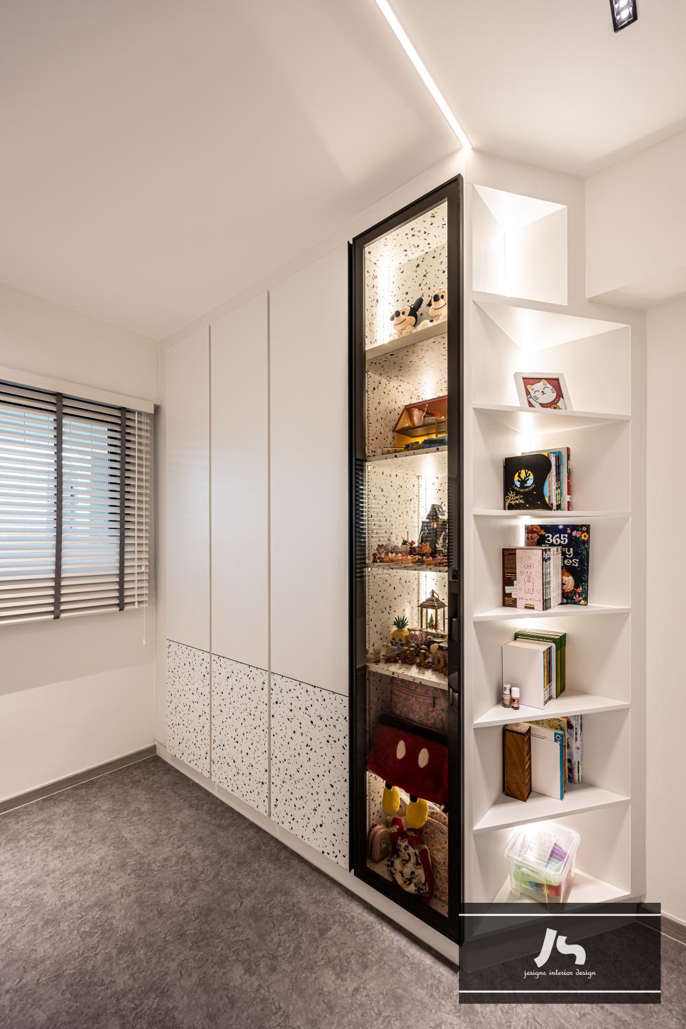 Modern Bedroom with Bookshelf and Wardrobe