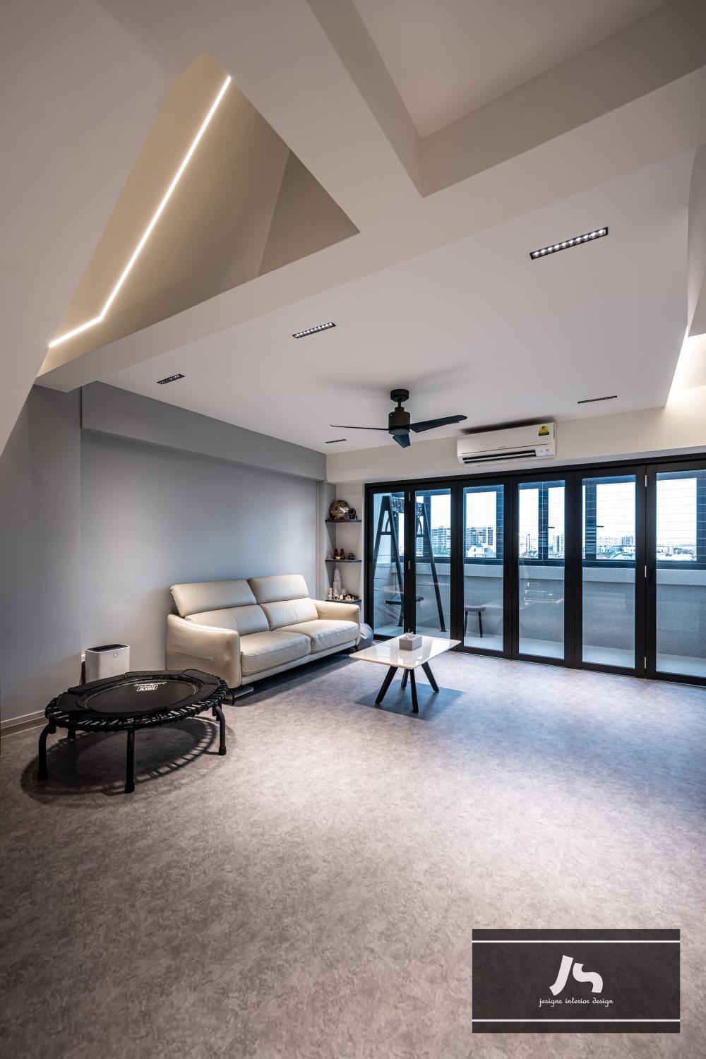 Modern Living Room with TV Console and Cove Lighting
