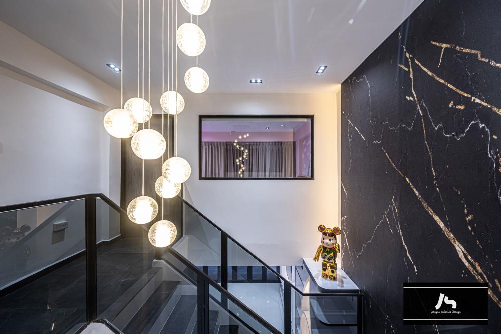 Modern Hallway with Feature Wall and Staircase