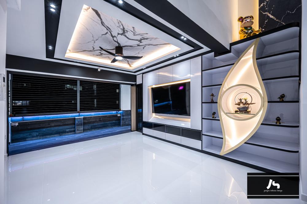 Modern Living Room with TV Console and Feature Wall