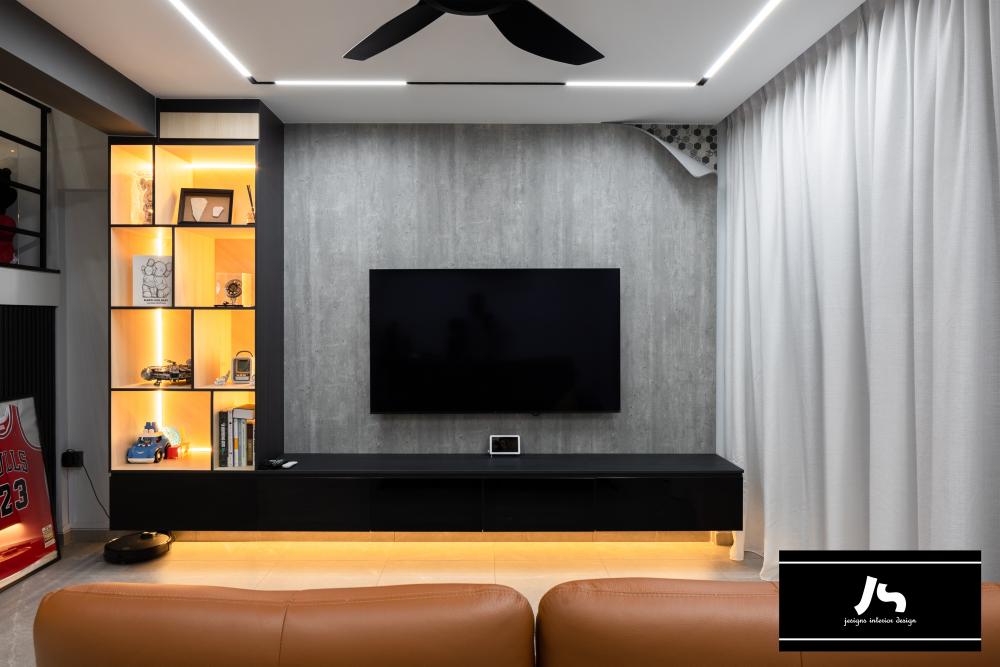 Modern Living Room with TV Console and Feature Wall