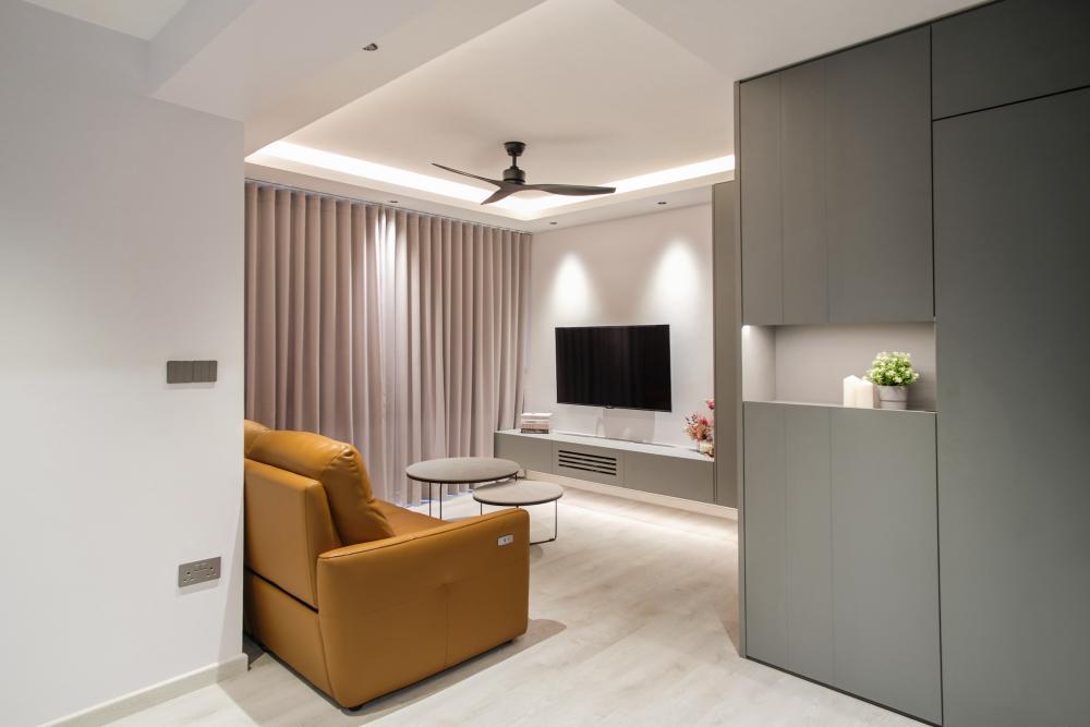 Modern Living Room with Drop Light and Cove Lighting