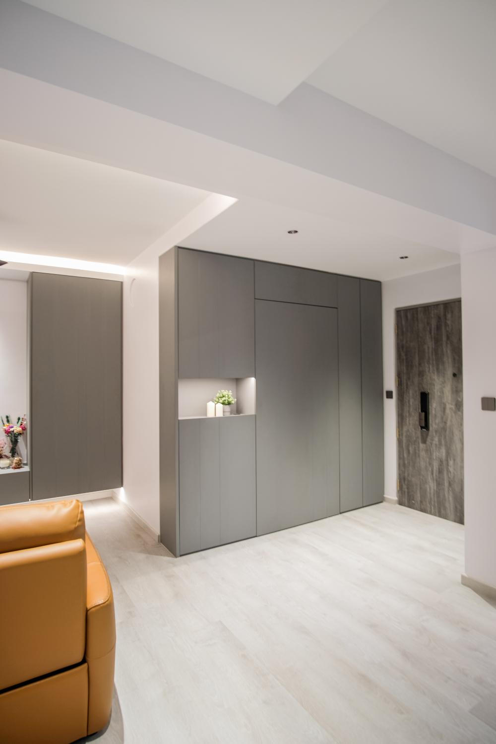 Modern Entryway with Vinyl Flooring and Downlights