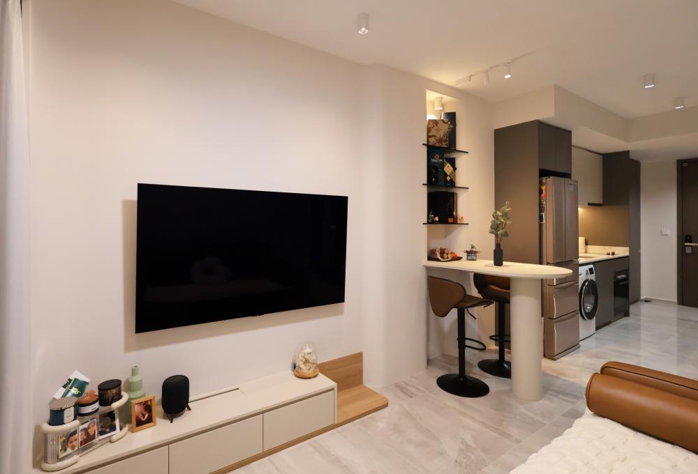 Minimalist Kitchen with Cupboard and Open Kitchen