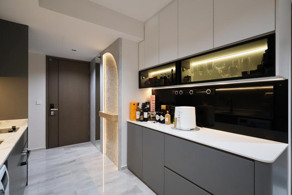 Minimalist Kitchen with Countertop and Cupboard