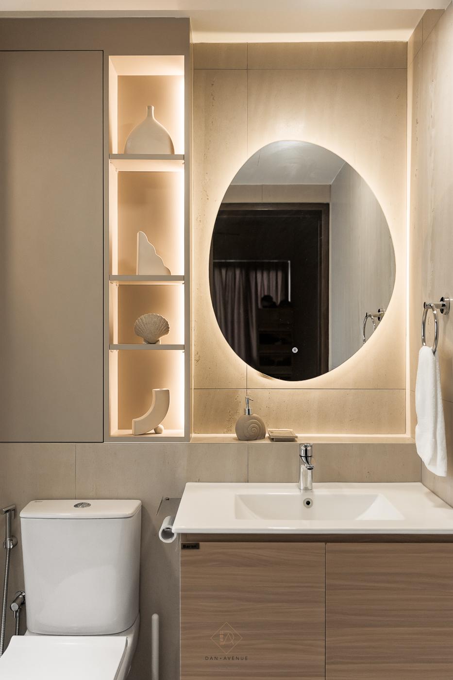 Scandinavian Bathroom with Homogeneous Tiles and Mirror