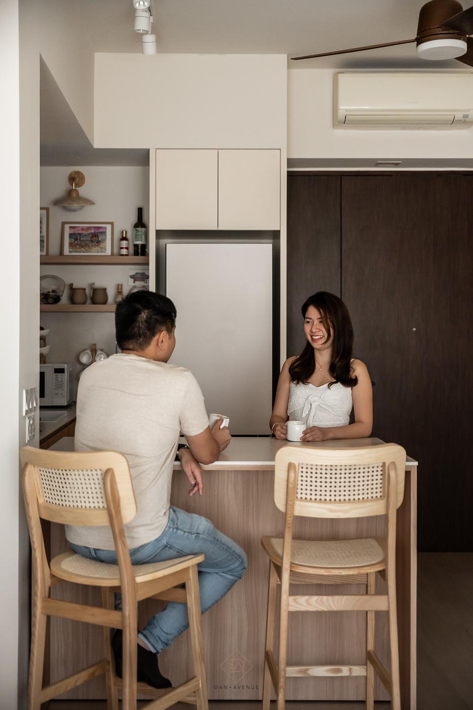 Scandinavian Dining Room with Countertop and Dining Table