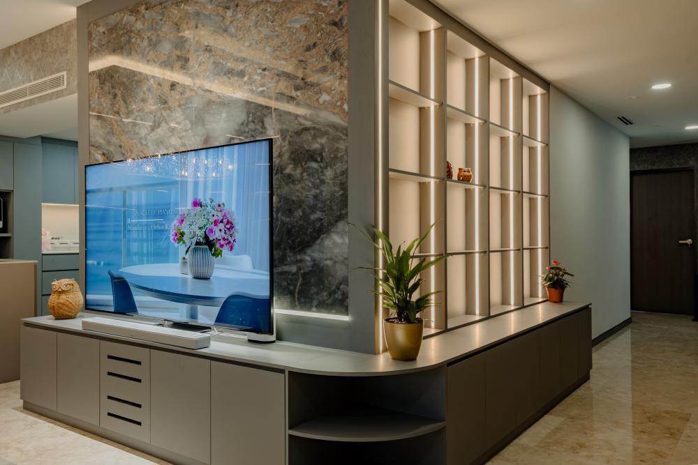 Modern Hallway with Bookshelf and Console Table