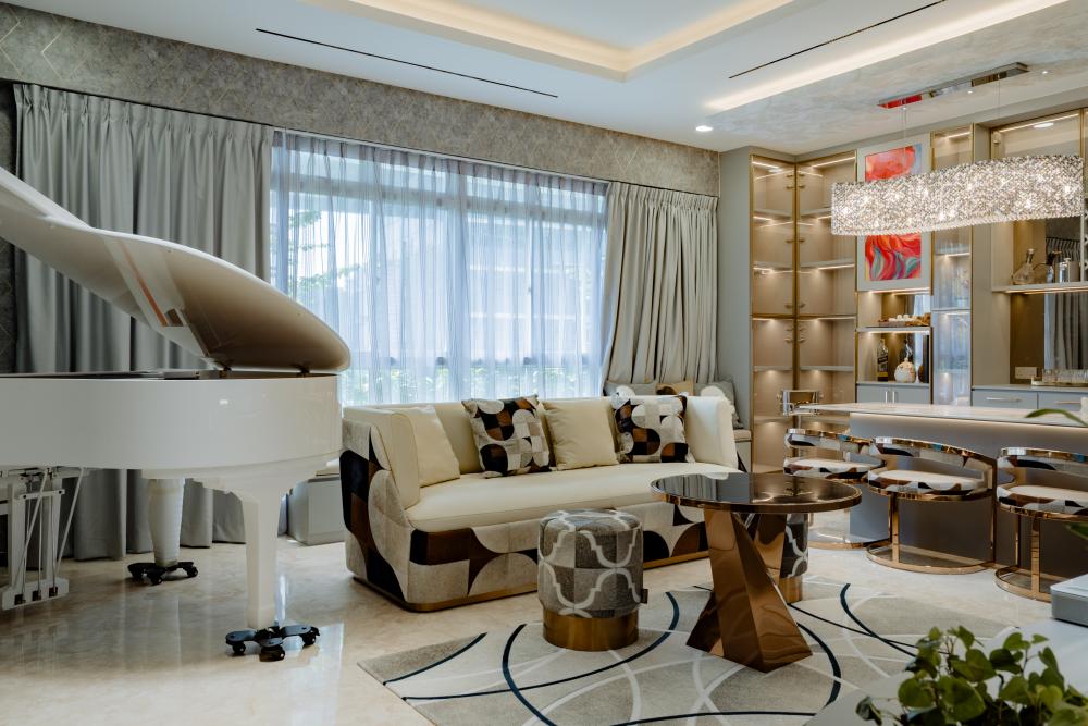 Modern Living Room with Countertop and Homogeneous Tiles