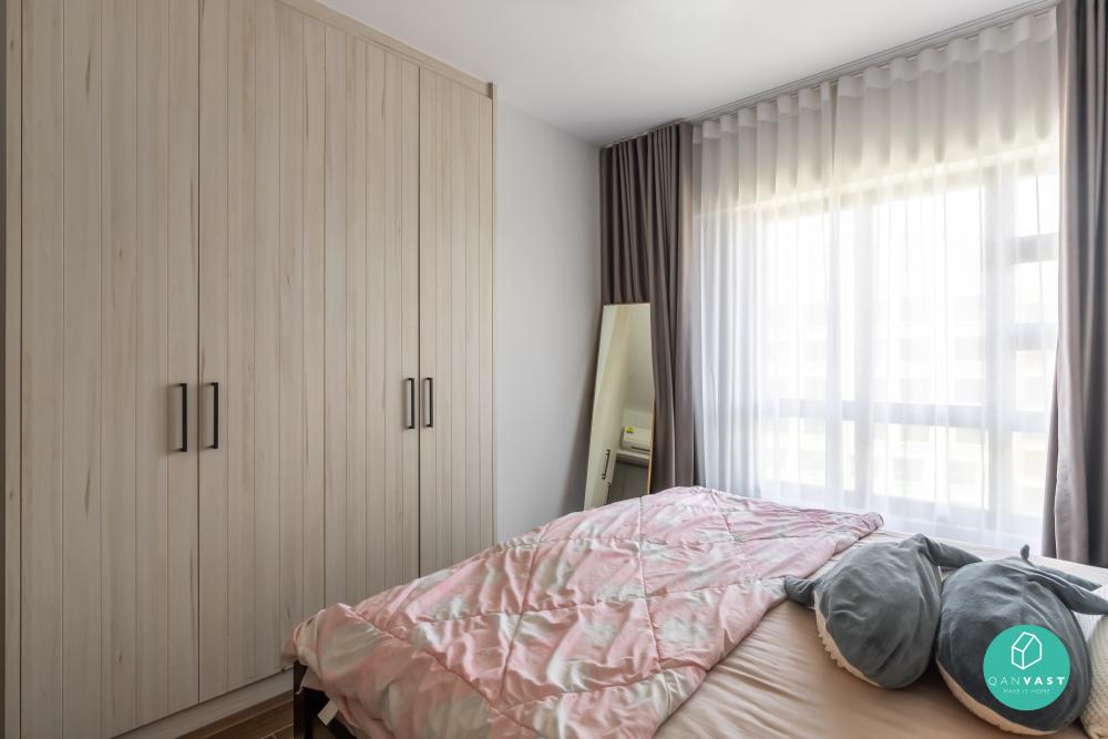 Modern Bedroom with Wardrobe and Curtain