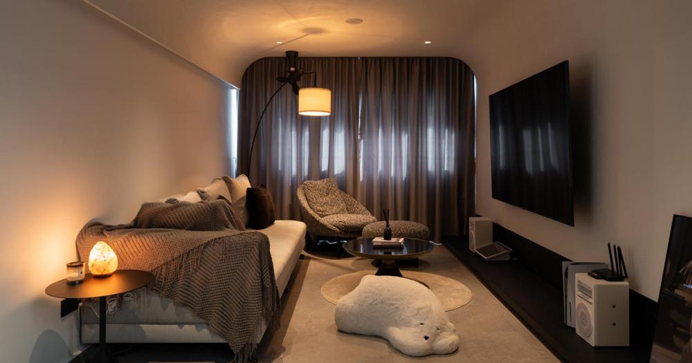 Modern Living Room with Wood Flooring and TV Console