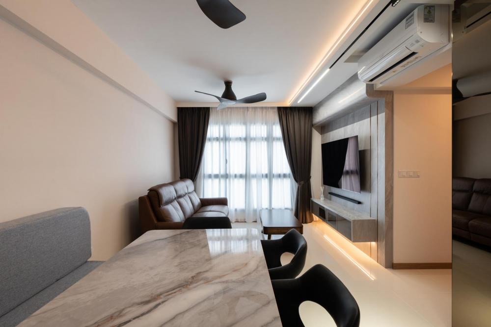 Minimalist Living Room with TV Console and Feature Wall