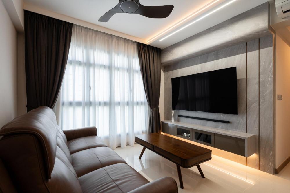 Minimalist Living Room with Feature Wall and TV