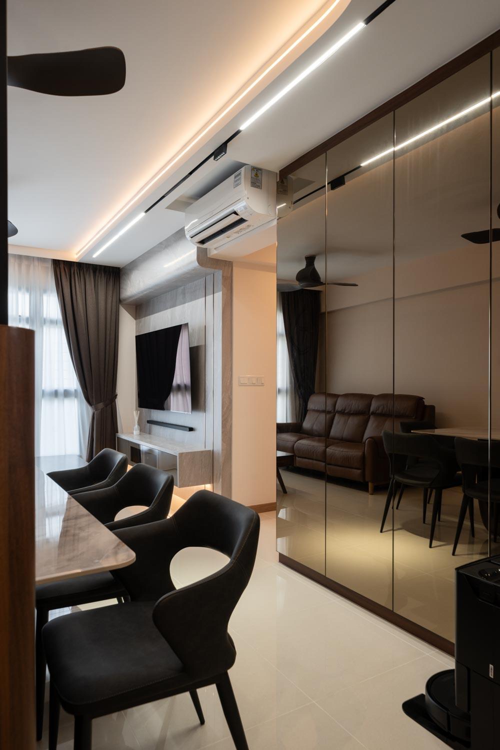 Minimalist Dining Room with Ceiling Light and Dining Table