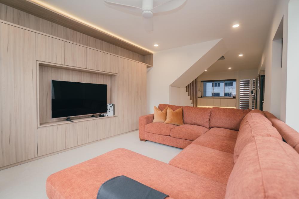 Modern Living Room with TV Console and Downlights
