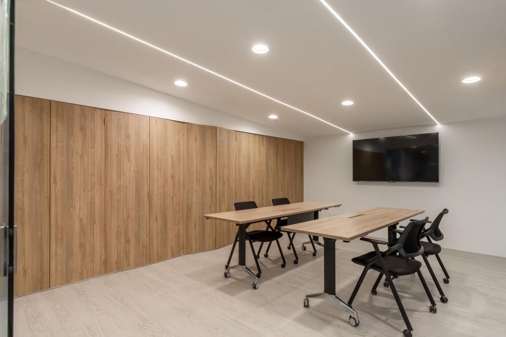 Modern Office with Vinyl Flooring and Drop Ceiling