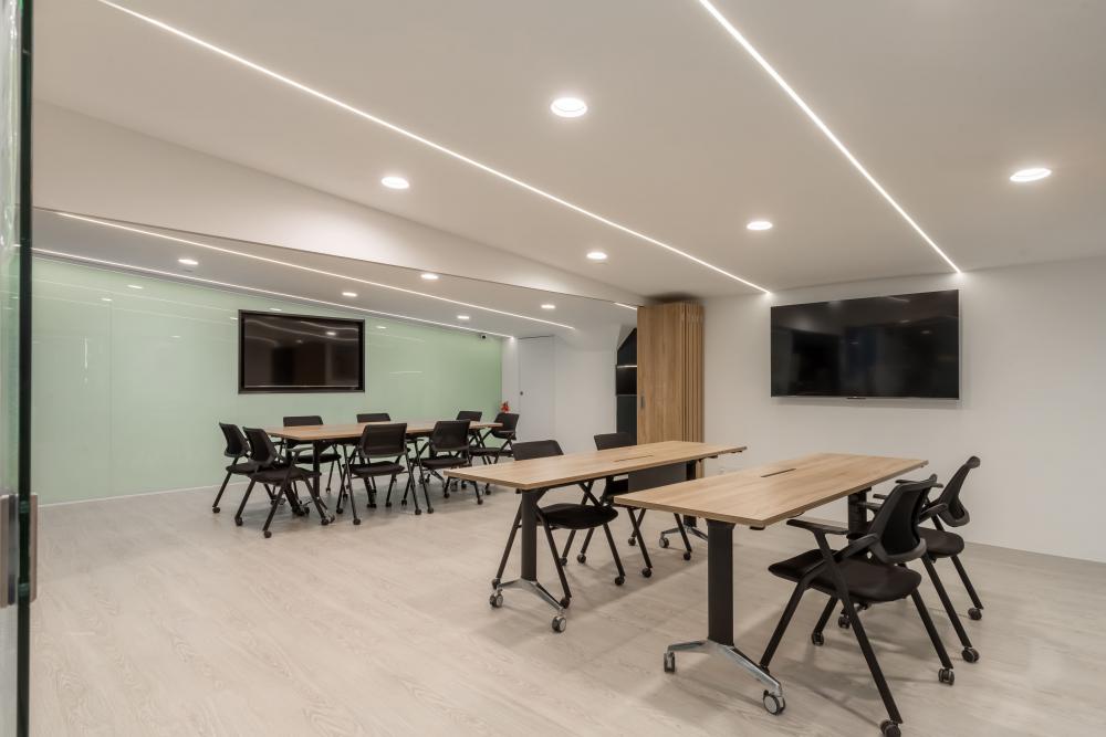 Modern Office with Vinyl Flooring and Drop Ceiling
