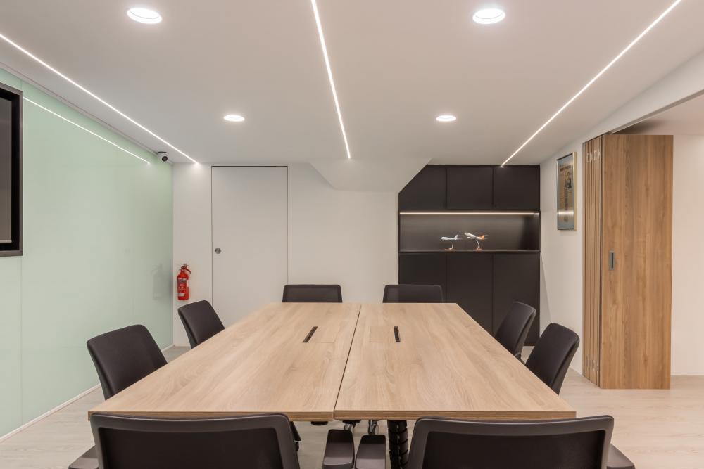 Modern Office with Vinyl Flooring and Drop Ceiling