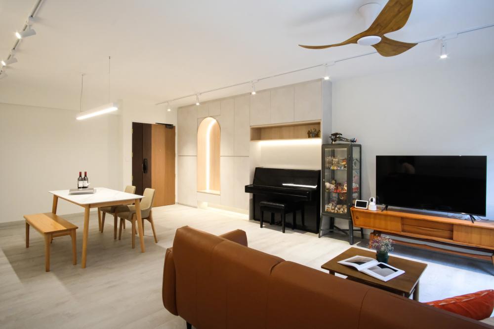 Minimalist Living Room with Vinyl Flooring and TV Console