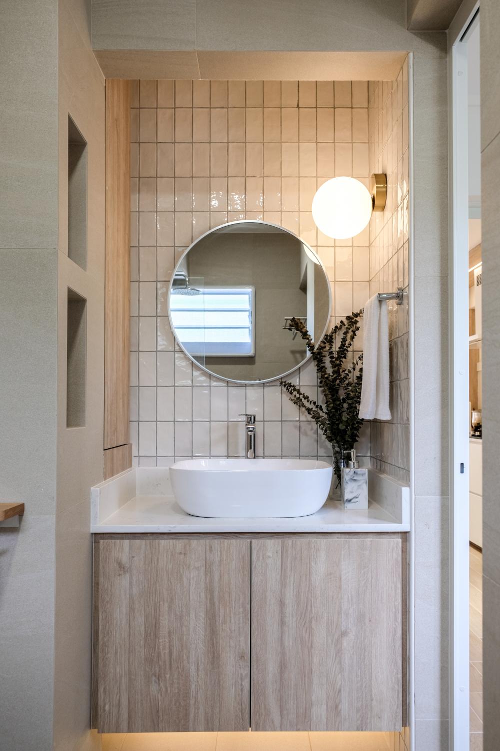 Minimalist Bathroom with Mirror and Vanity Counter