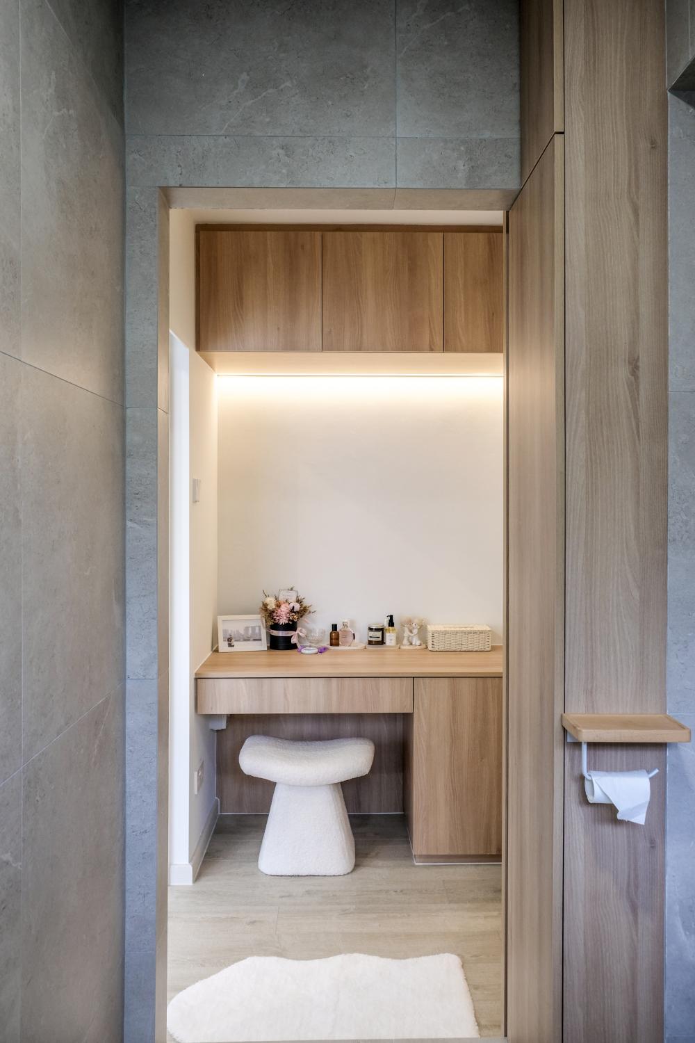 Minimalist Bedroom with Vinyl Flooring and Storage Cabinets