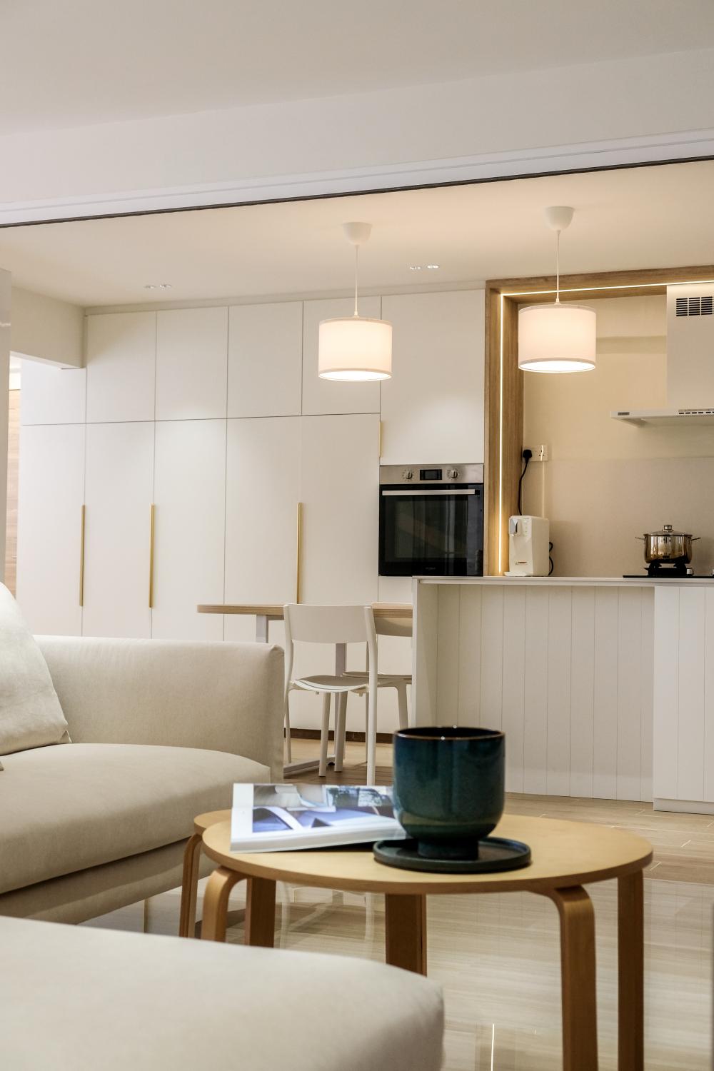 Minimalist Kitchen with Countertop and Marble Floor