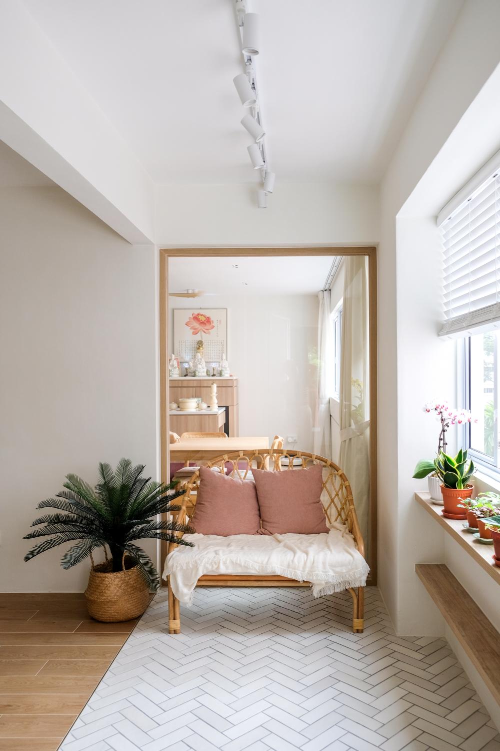 Minimalist Entryway with Vinyl Flooring and Wall Shelves