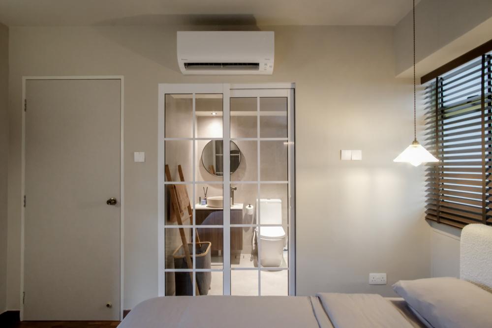 Transitional Bedroom with Drop Ceiling and Lighting