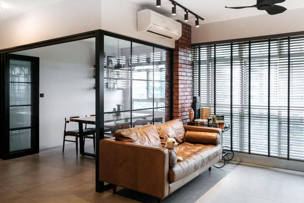 Industrial Living Room with Feature Wall and Sofa