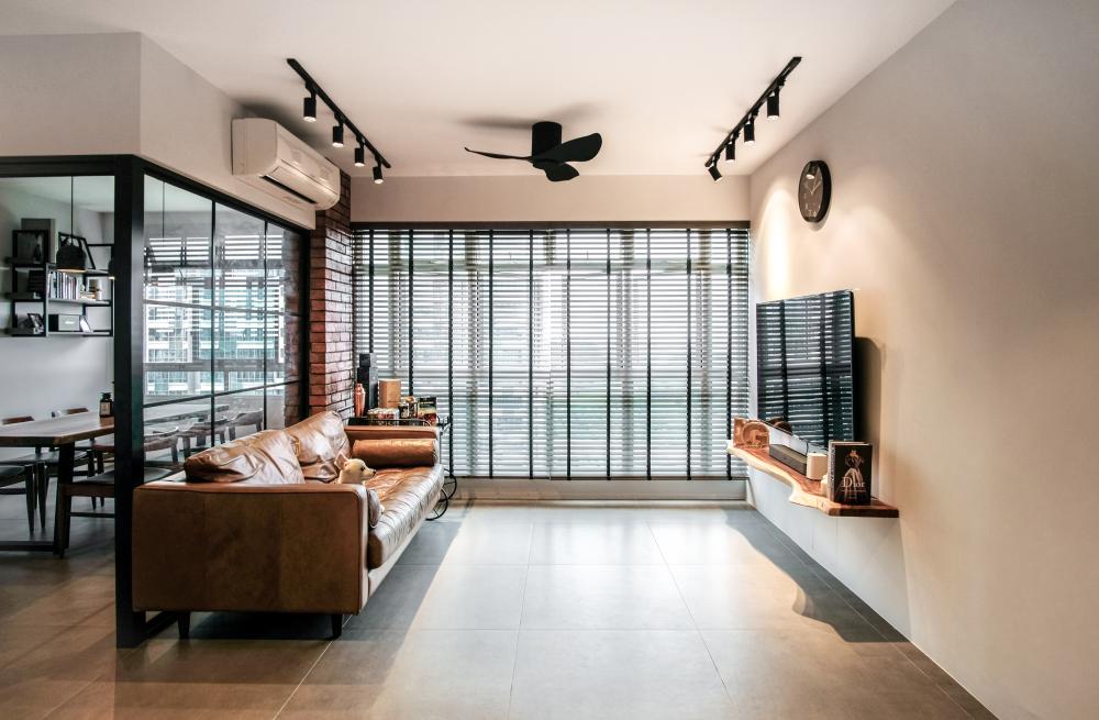 Industrial Living Room with Feature Wall and TV