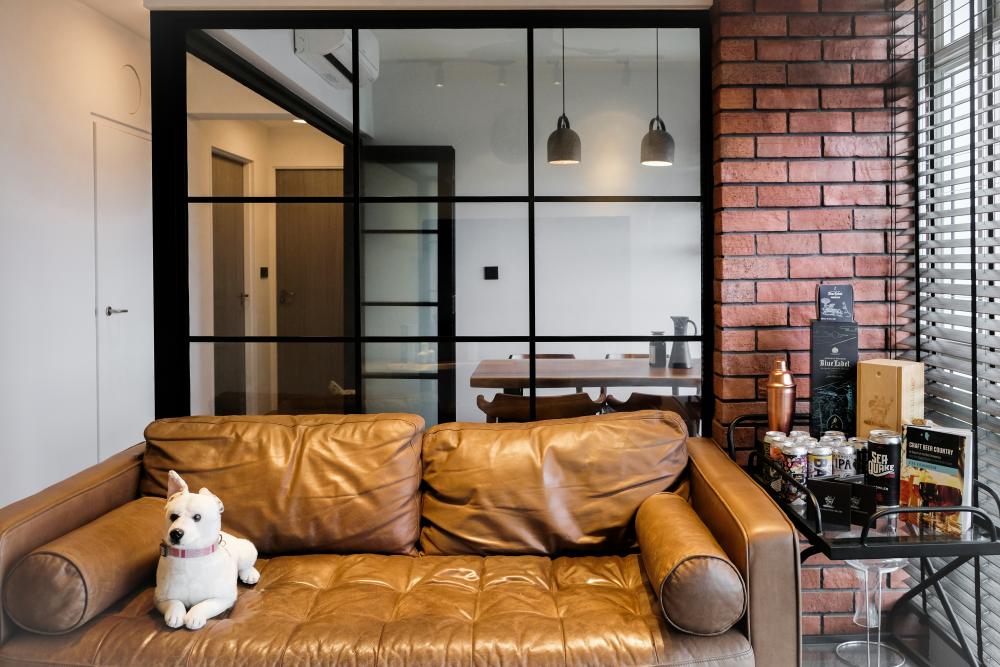 Industrial Living Room with Feature Wall and Sofa